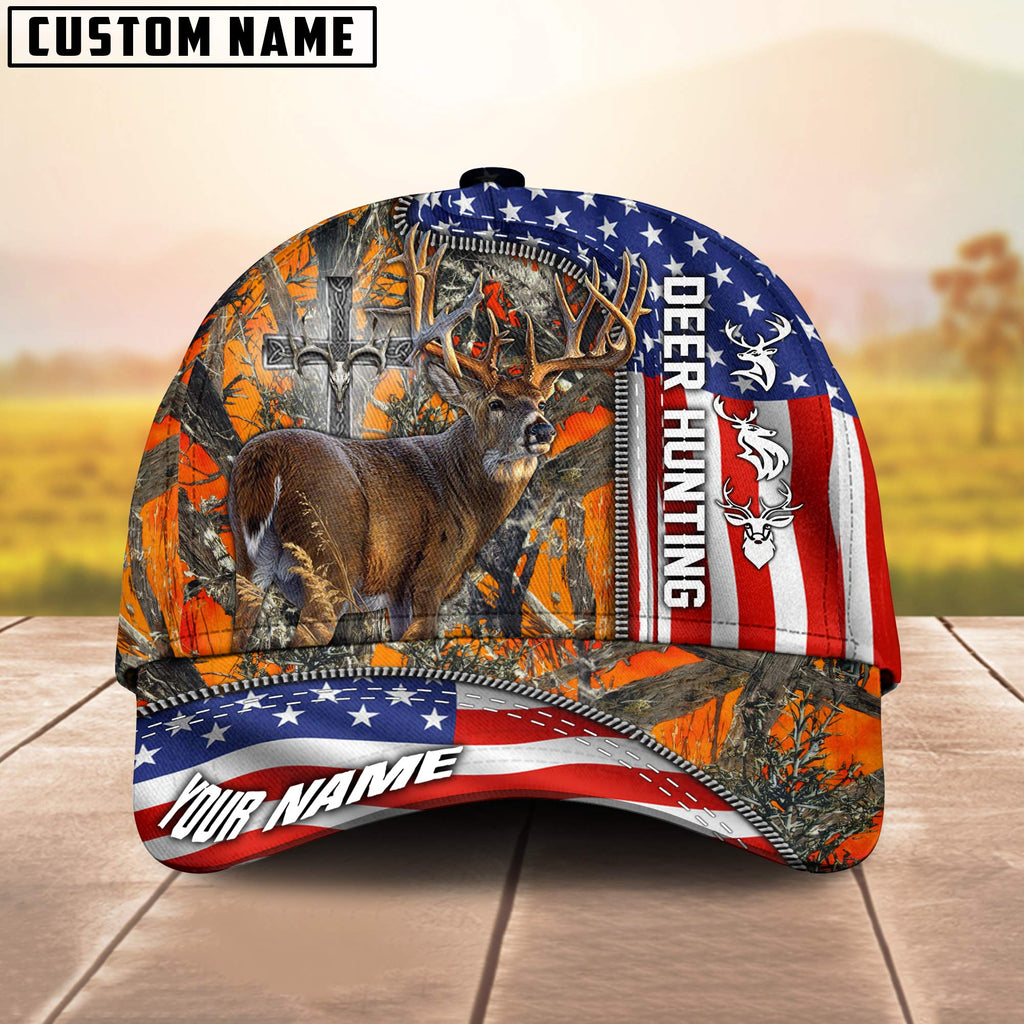 Frenzidea Deer Hunting American Under God Personalized Cap (9 Colors)