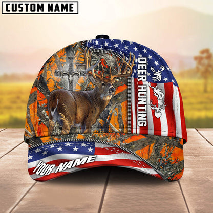 Frenzidea Deer Hunting American Under God Personalized Cap (9 Colors)