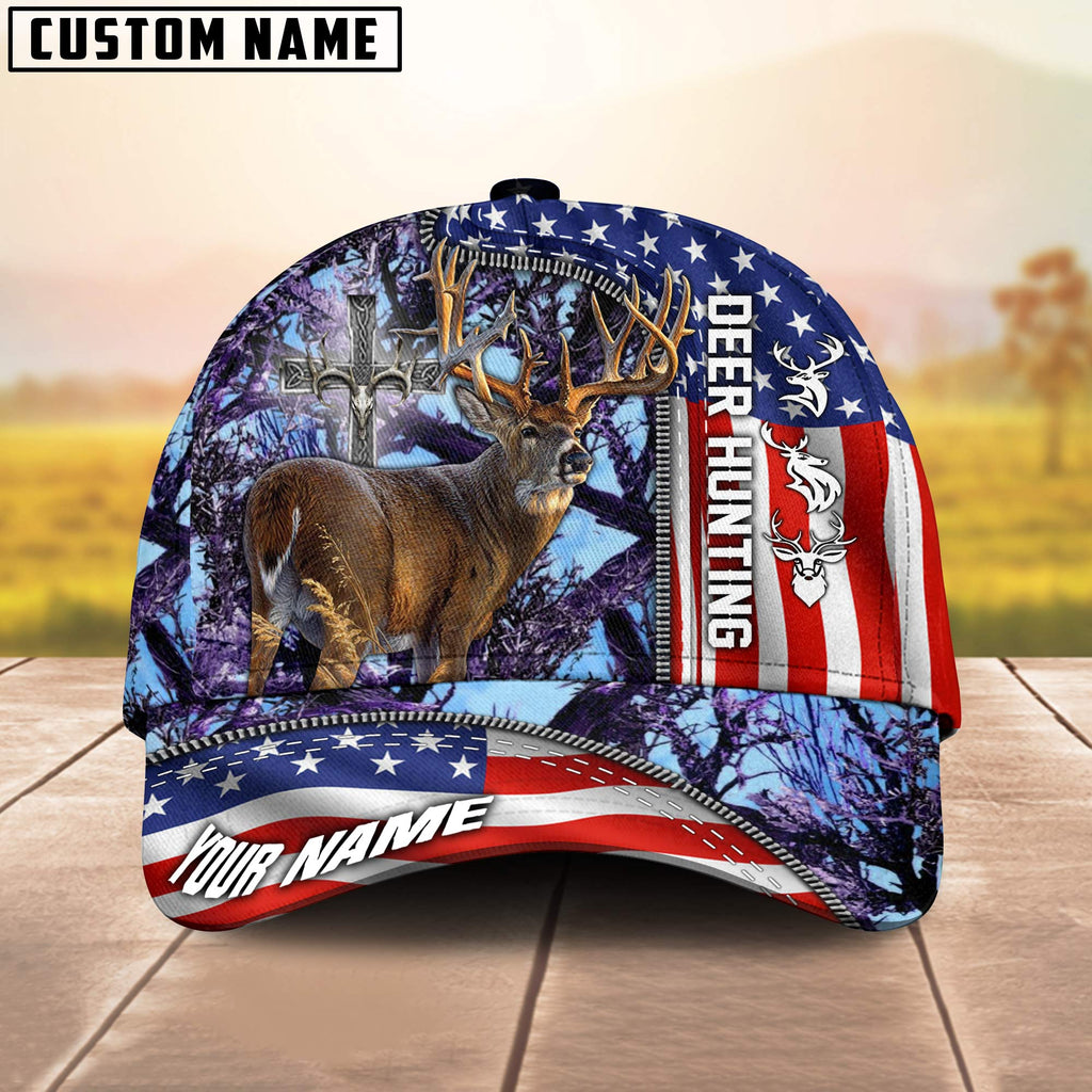 Frenzidea Deer Hunting American Under God Personalized Cap (9 Colors)