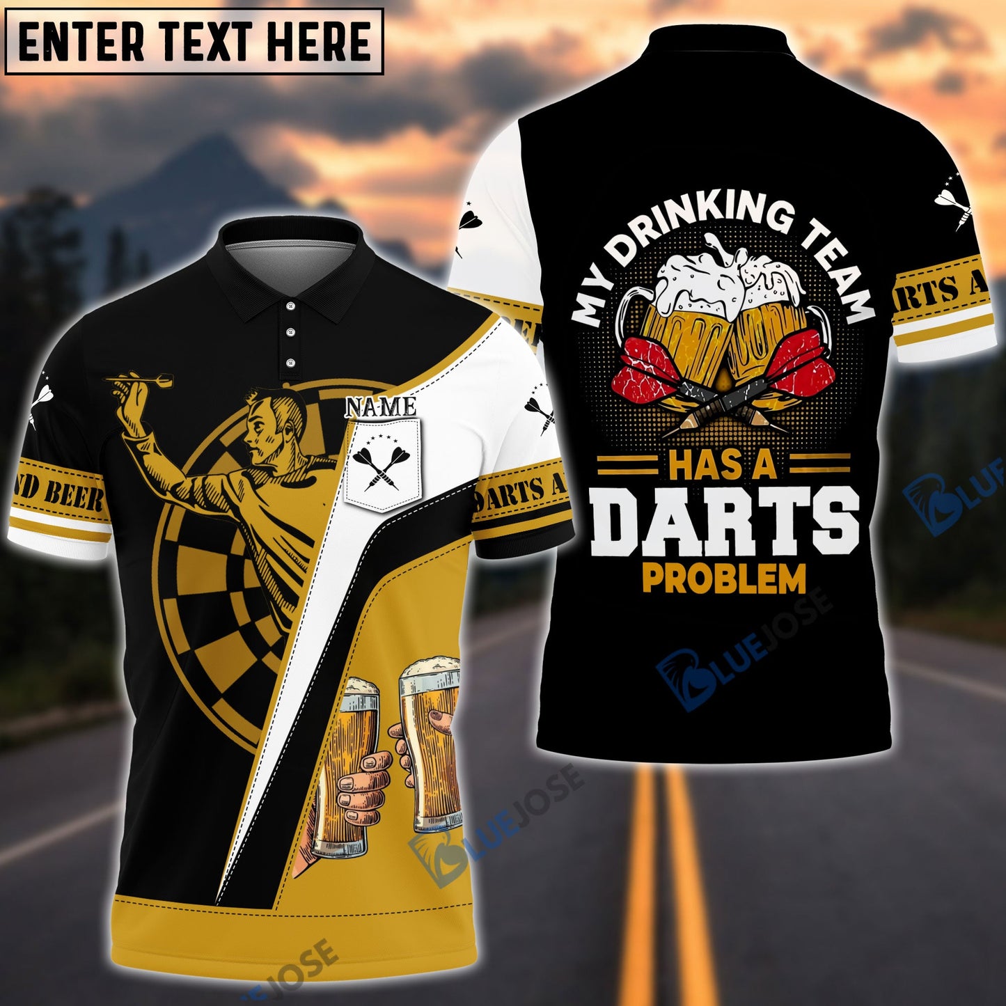 Frenzidea Drinkers Play Darts Personalized Name, Team Name 3D Pocket Polo