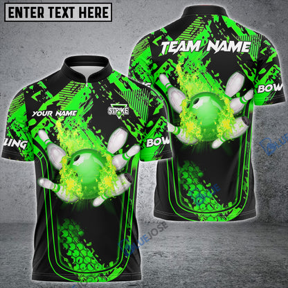 Frenzideas Bowling And Pins Abstract Grunge Break Multicolor Personalized Name, Team Name 3D Shirt