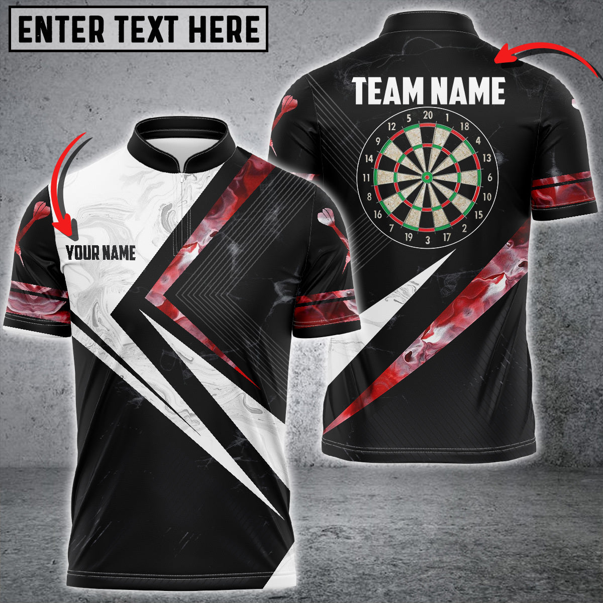 Frenzidea Red White Smoke Darts Personalized Name, Team Name 3D Shirt (4 Colors)