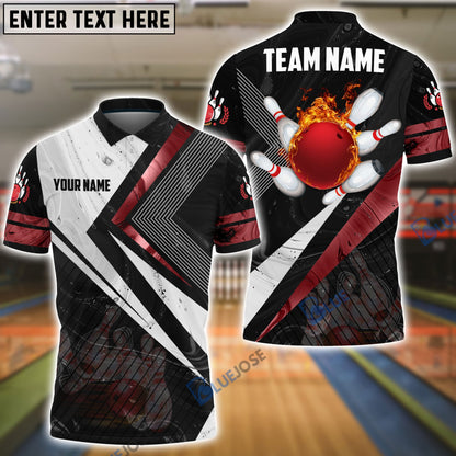 Frenzidea Smoky Flame Bowling And Pins Customized Name, Team Name 3D Shirt (4 Colors)