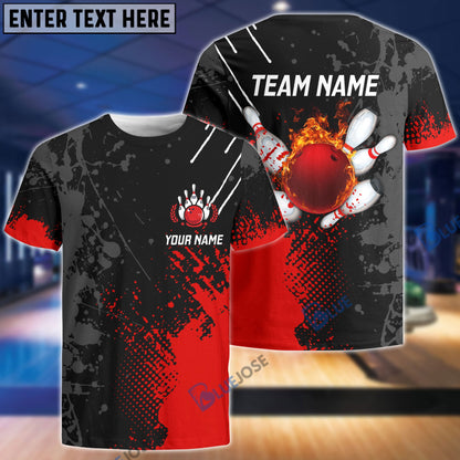 Frenzideas Personalized Name Paint Fire Bowling And Pins Multicolor 3D Shirt