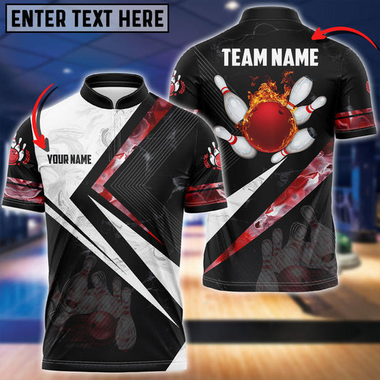 Frenzidea Smoky Flame Bowling And Pins Customized Name, Team Name 3D Shirt (4 Colors)