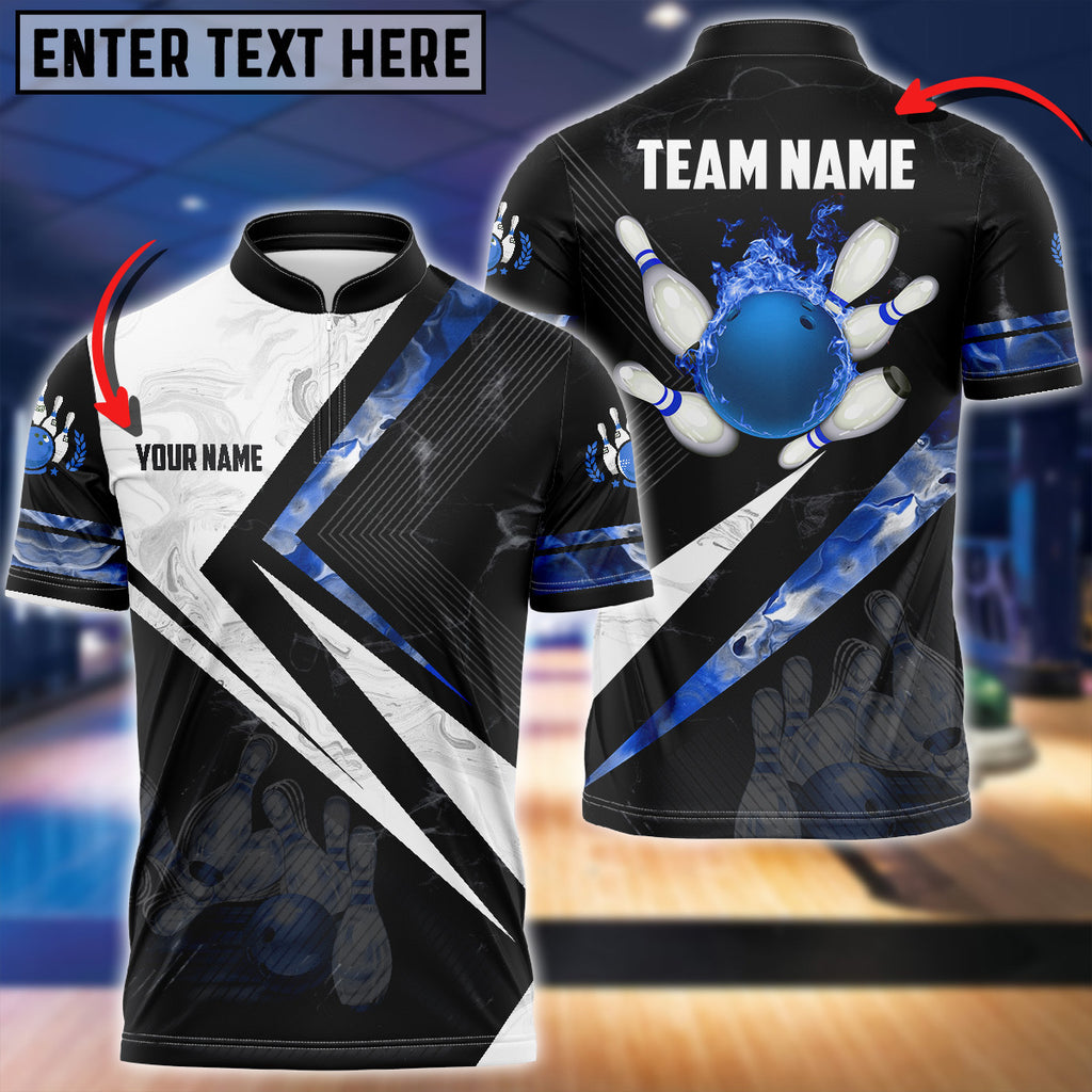 Frenzidea Smoky Flame Bowling And Pins Customized Name, Team Name 3D Shirt (4 Colors)