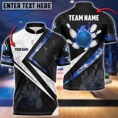 Frenzidea Smoky Flame Bowling And Pins Customized Name, Team Name 3D Shirt (4 Colors)