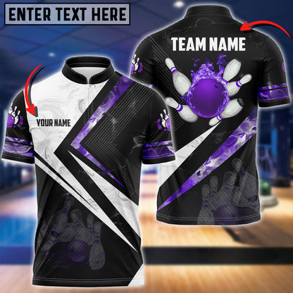 Frenzidea Smoky Flame Bowling And Pins Customized Name, Team Name 3D Shirt (4 Colors)