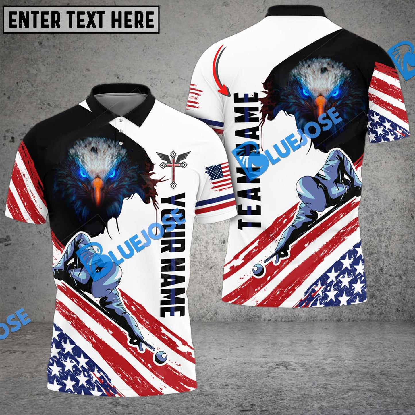 Frenzidea Billiards Player Cross Eagle ( Texas And USA Flag Option ) Personalized Name, Team Name Unisex Shirt