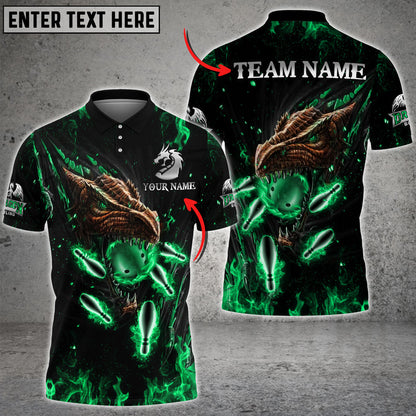 Frenzideas Personalized Name Dragon Bowling And Pins Multicolor 3D Shirt