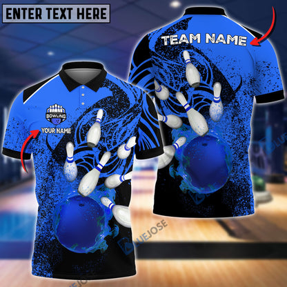 Frenzidea Bowling And Pins Cool Flame Pattern Customized Name 3D Shirt (6 Colors)
