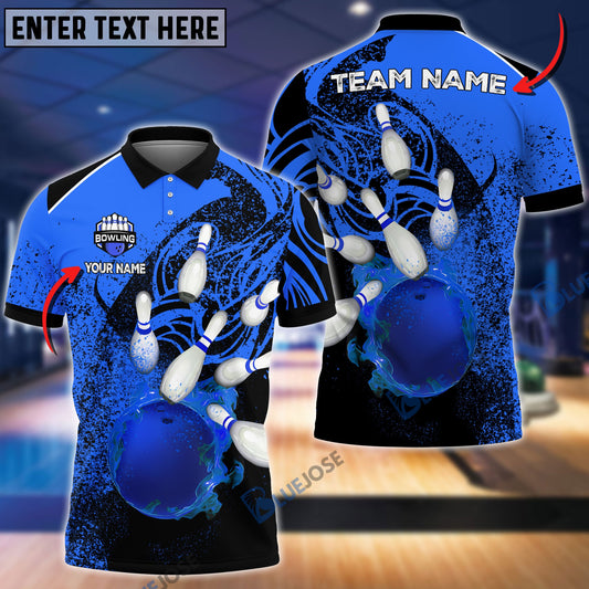 Frenzidea Bowling And Pins Cool Flame Pattern Customized Name 3D Shirt (6 Colors)