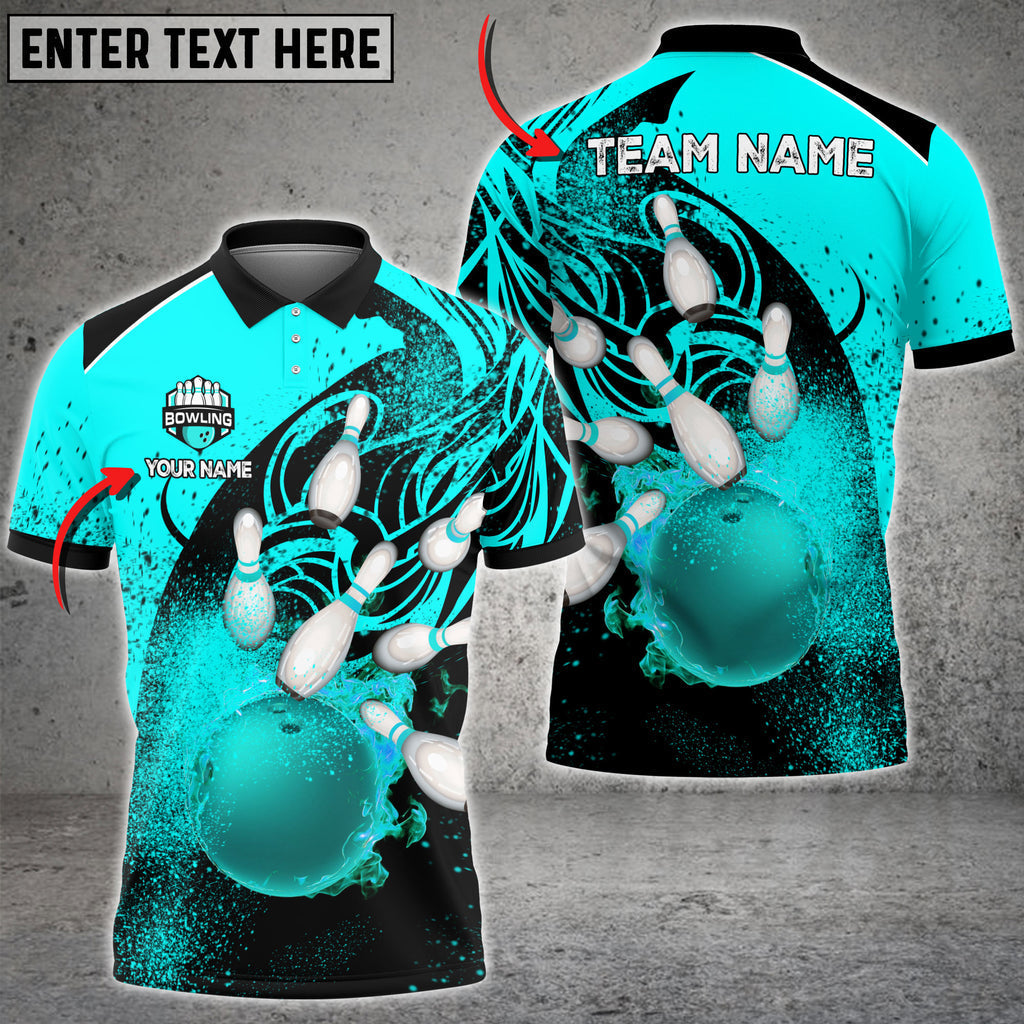 Frenzidea Bowling And Pins Cool Flame Pattern Customized Name 3D Shirt (6 Colors)
