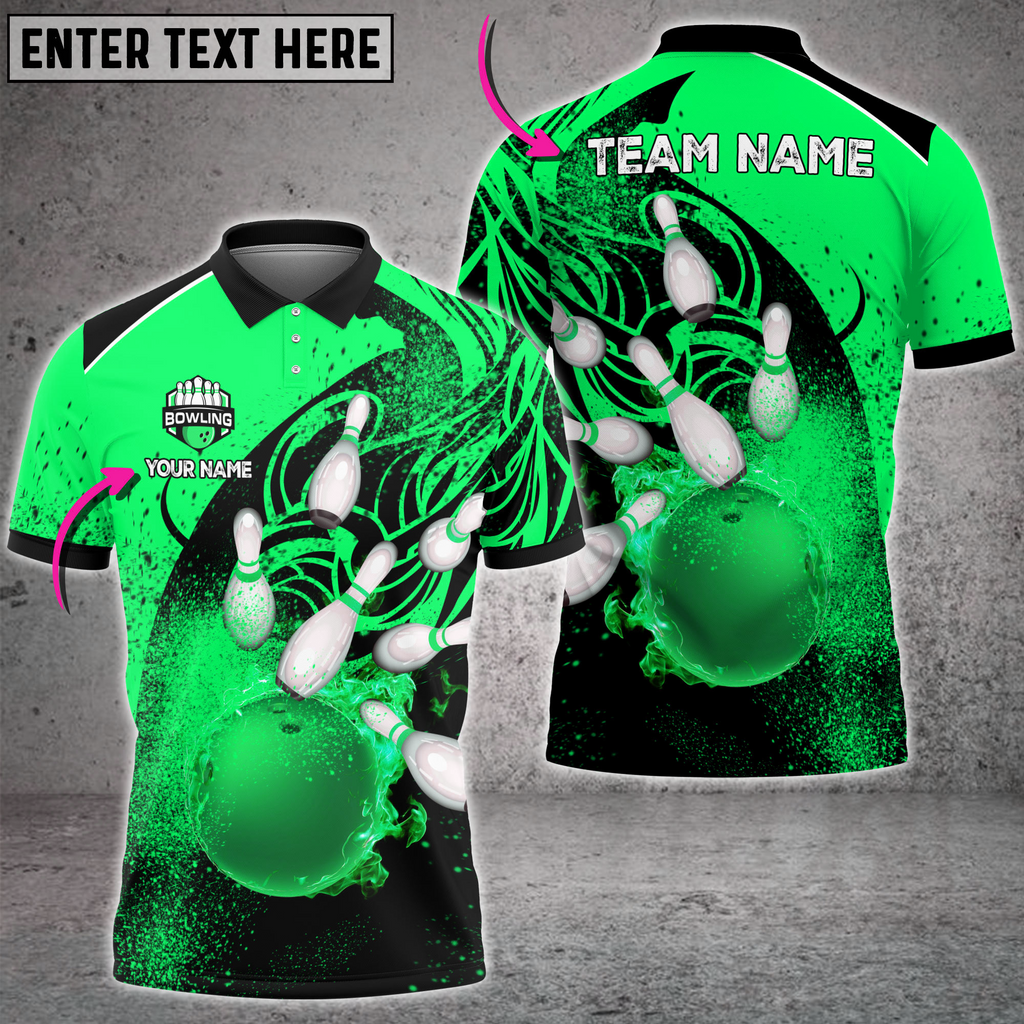Frenzidea Bowling And Pins Cool Flame Pattern Customized Name 3D Shirt (6 Colors)