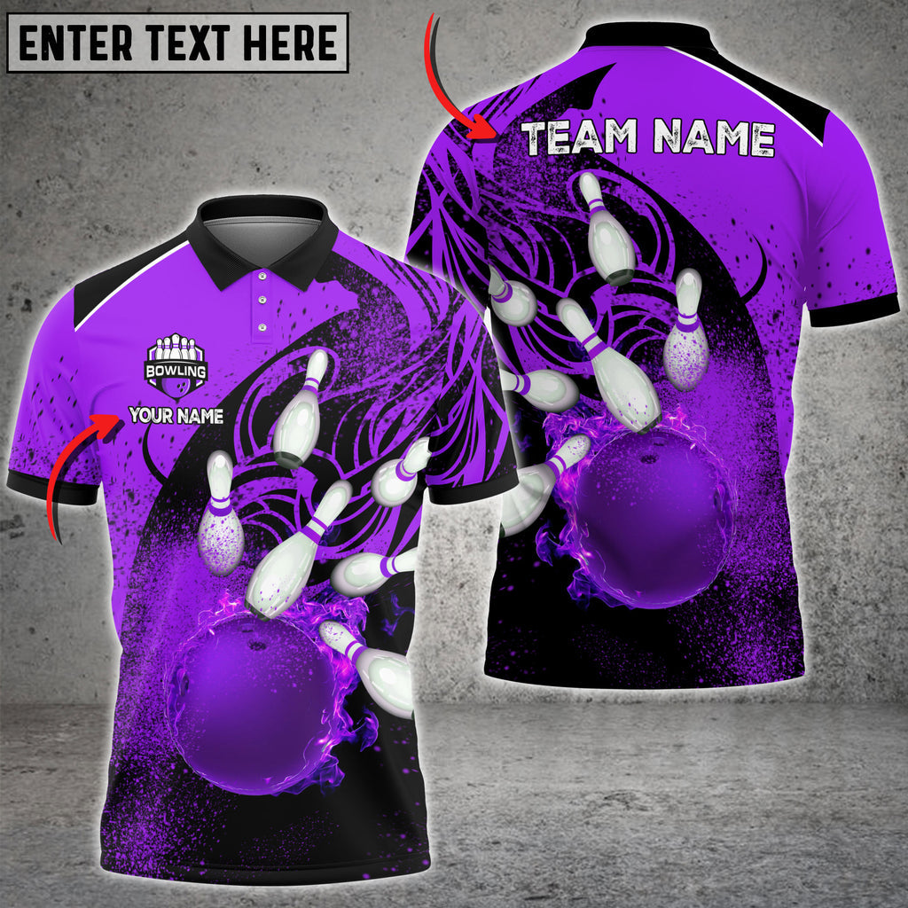 Frenzidea Bowling And Pins Cool Flame Pattern Customized Name 3D Shirt (6 Colors)