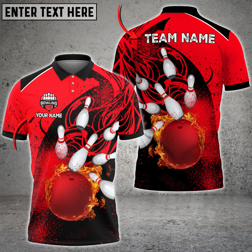 Frenzidea Bowling And Pins Cool Flame Pattern Customized Name 3D Shirt (6 Colors)