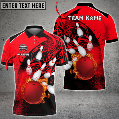Frenzidea Bowling And Pins Cool Flame Pattern Customized Name 3D Shirt (6 Colors)