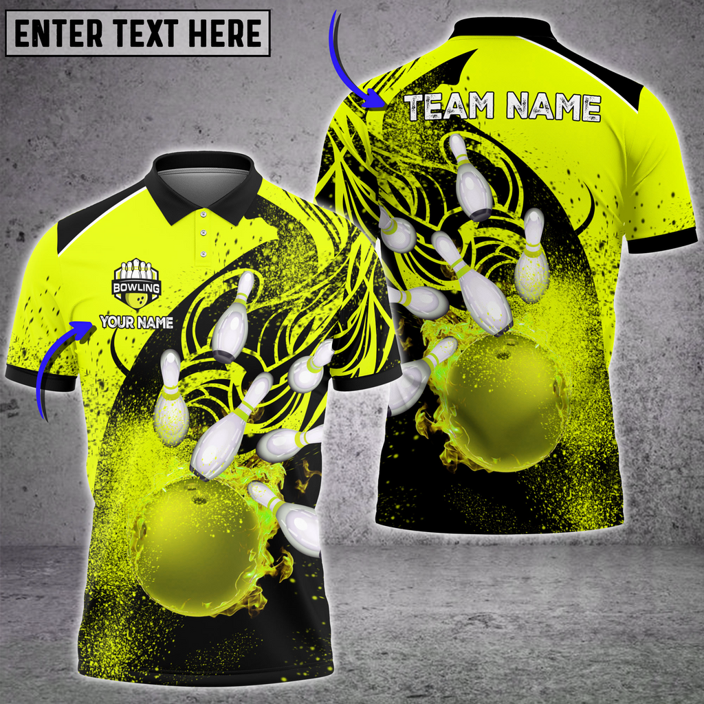 Frenzidea Bowling And Pins Cool Flame Pattern Customized Name 3D Shirt (6 Colors)