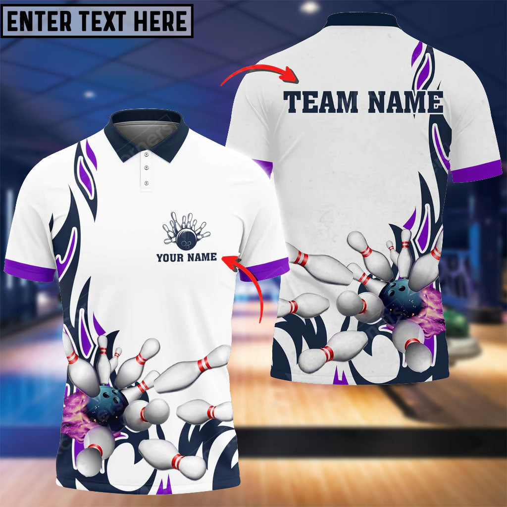 Frenzidea Fire Bowling And Pins Flame Pattern Multicolor Option Customized Name 3D Shirt (4 Colors)