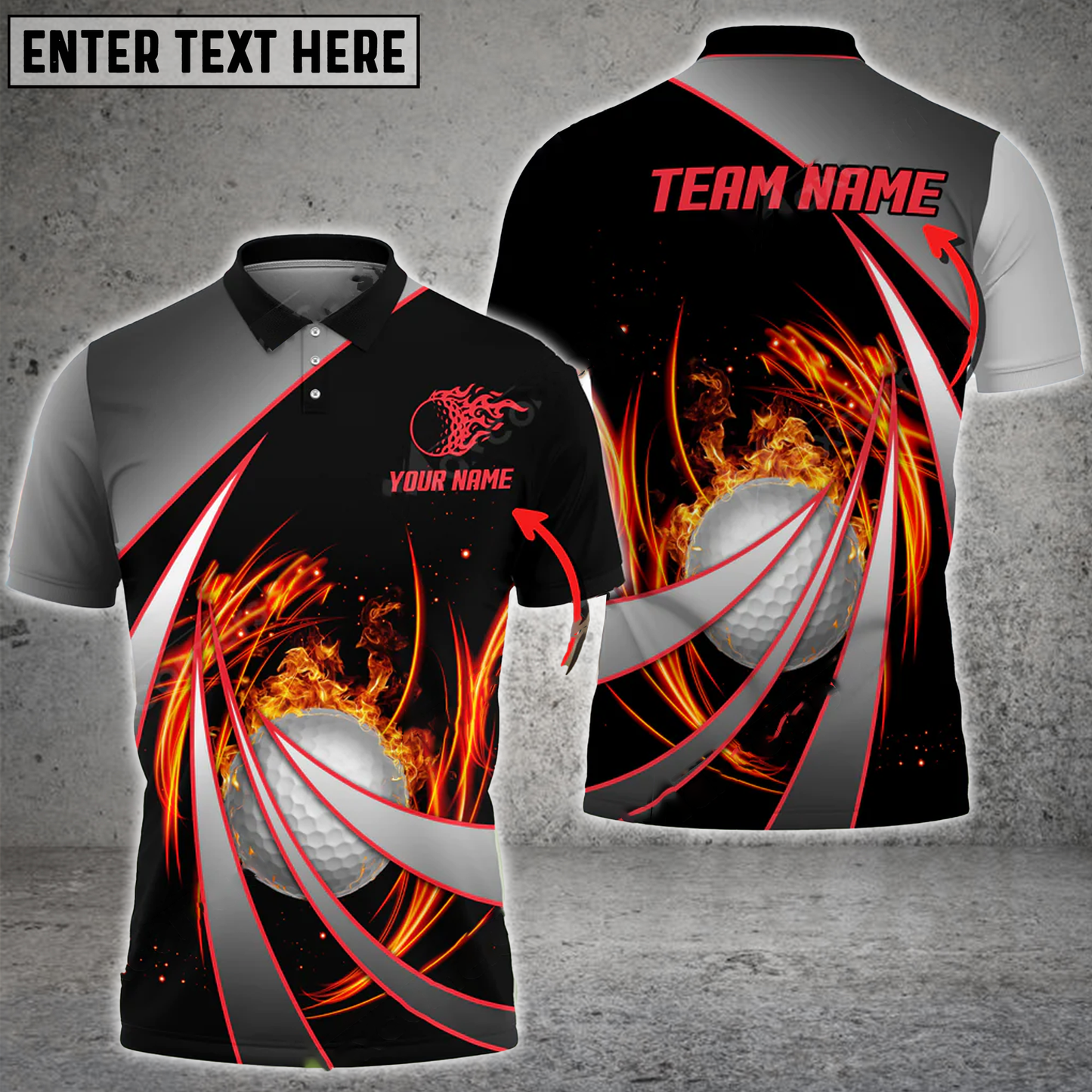 frenzideas Flame Golf Tornado Pattern Customized Name 3D Shirt (4 Colors)
