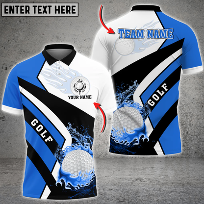 Frenzideas Golf Fire And Water Multicolor Customized Name 3D Shirt (4 Colors)
