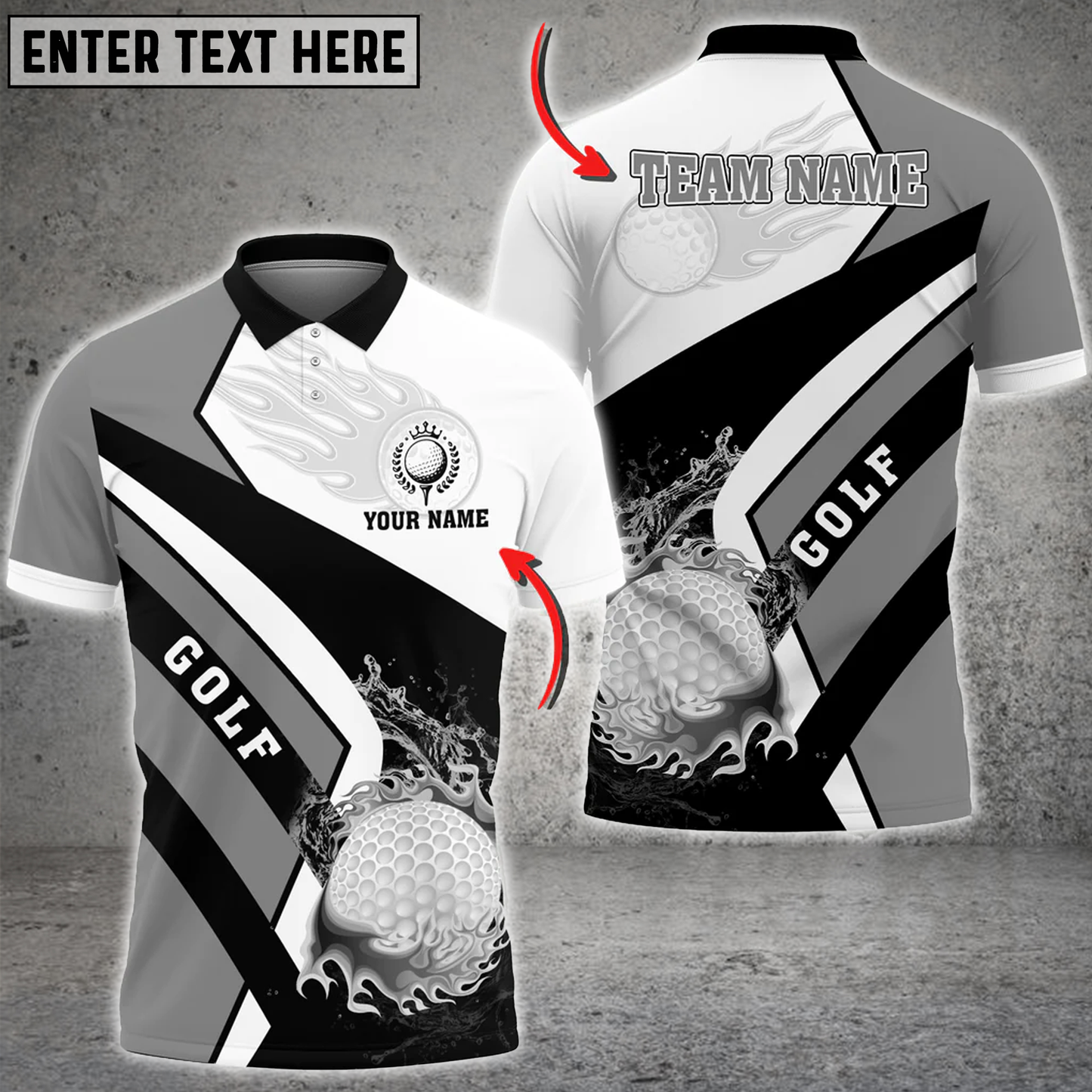 Frenzideas Golf Fire And Water Multicolor Customized Name 3D Shirt (4 Colors)