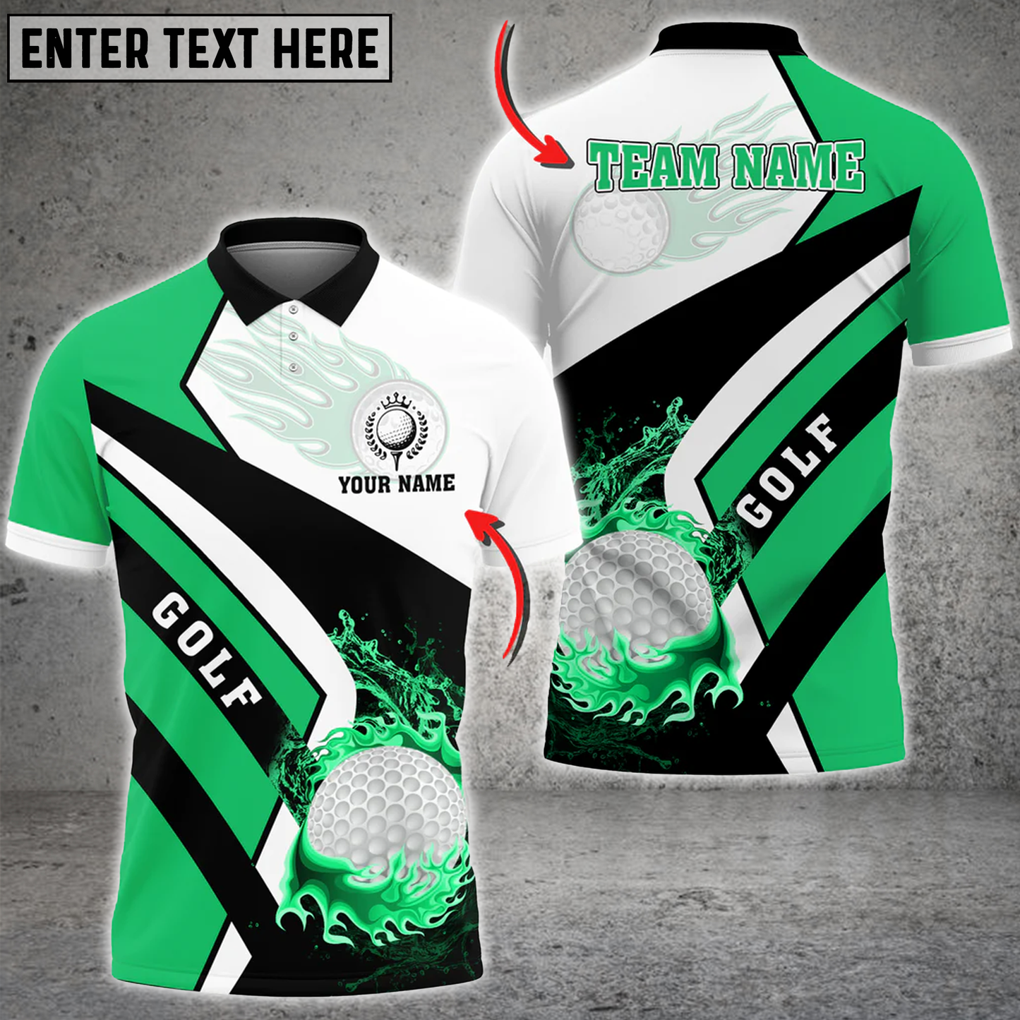 Frenzideas Golf Fire And Water Multicolor Customized Name 3D Shirt (4 Colors)