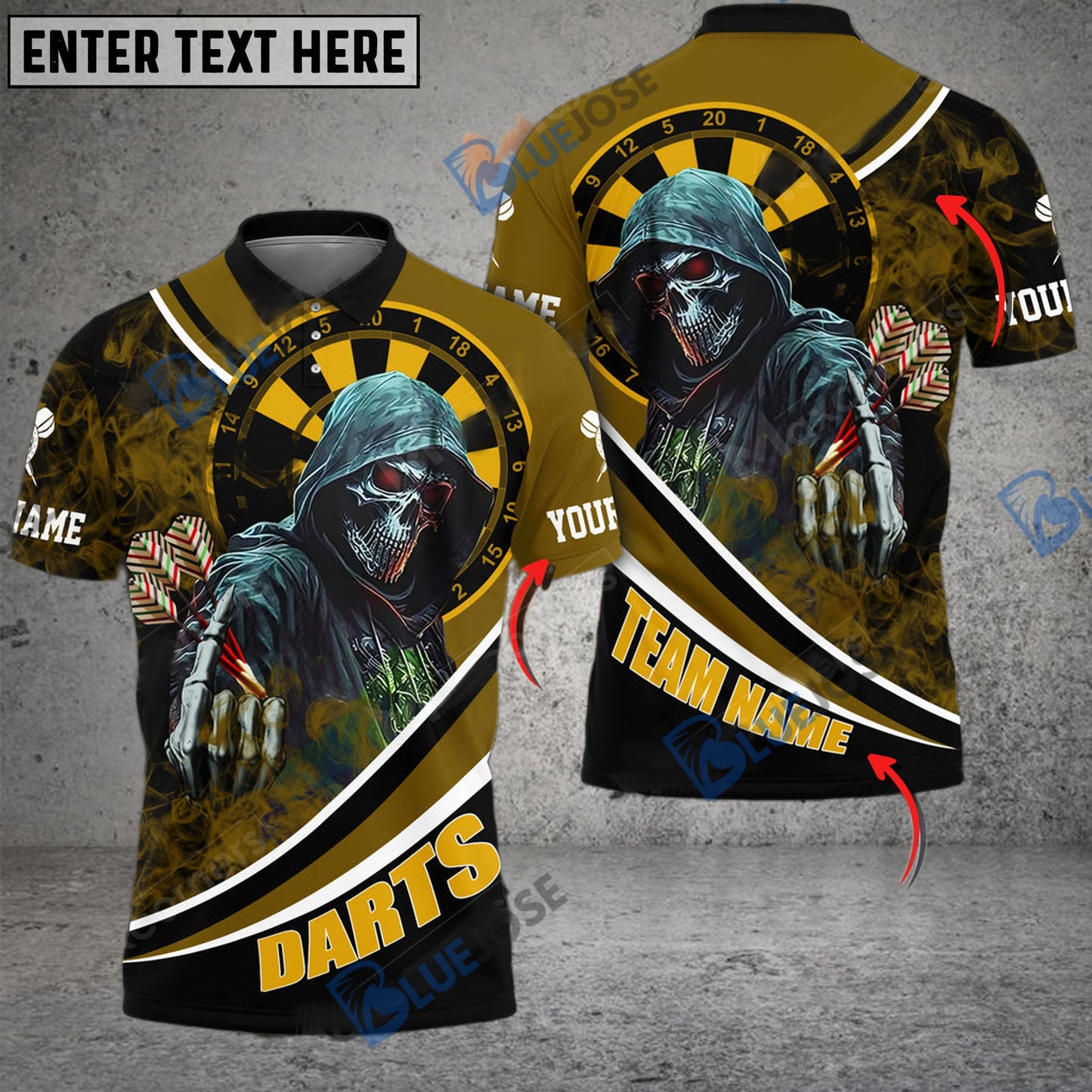 Frenzidea Darts Brotherhood Skull Personalized Name, Team Name 3D Shirt (4 Colors)