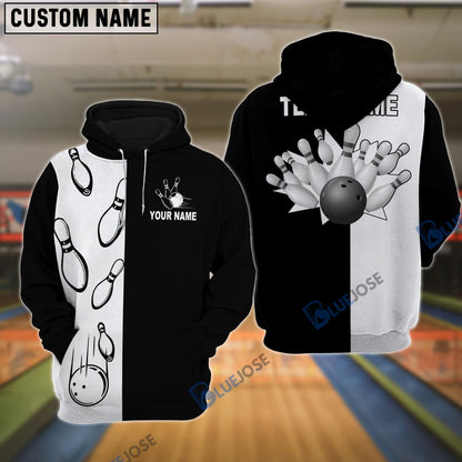 Frenzideas Bowling Black And White Customized Name, Team Name 3D Shirt