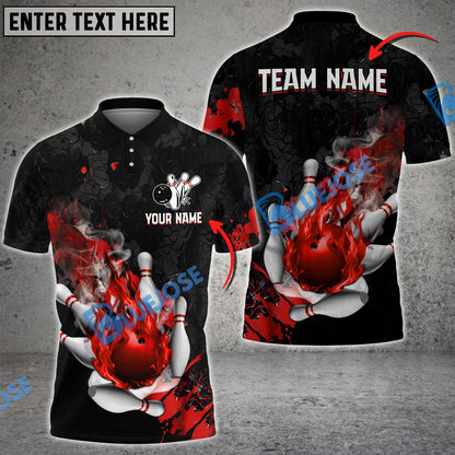 frenzidea Bowling And Pins Fire And Blood Customized Name 3D Shirt (4 Colors)