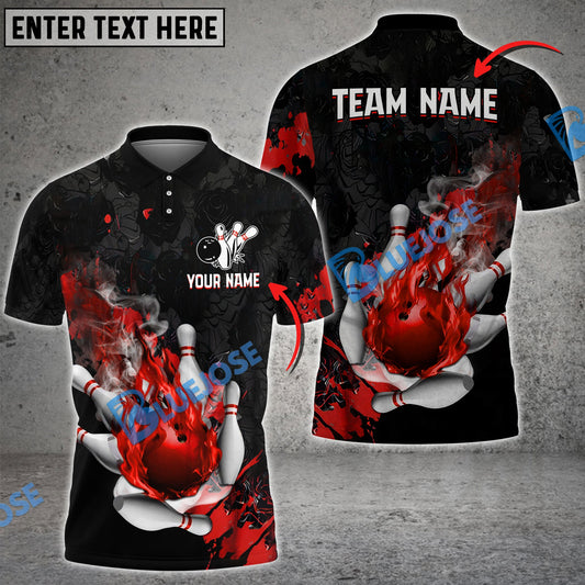 frenzidea Bowling And Pins Fire And Blood Customized Name 3D Shirt (4 Colors)