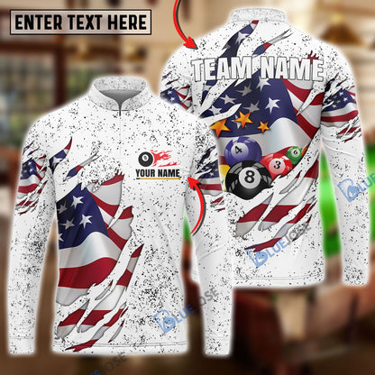 Frenzidea Billiards USA Flag White Personalized Name, Team Name Unisex Shirt