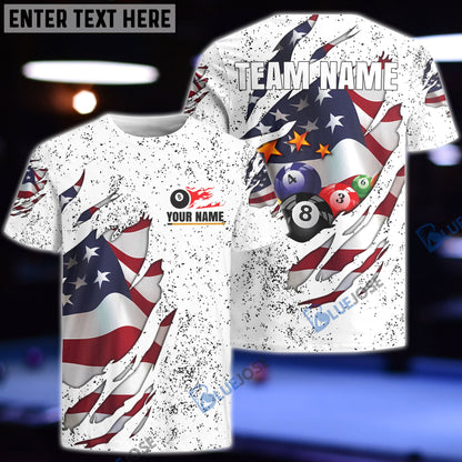 Frenzidea Billiards USA Flag White Personalized Name, Team Name Unisex Shirt