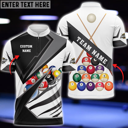 Frenzidea Billiards Sport 3 Personalized Name, Team Name Unisex Zipper Polo ( More Color Options )