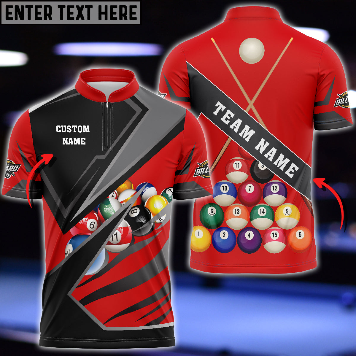Frenzidea Billiards Sport 3 Personalized Name, Team Name Unisex Zipper Polo ( More Color Options )