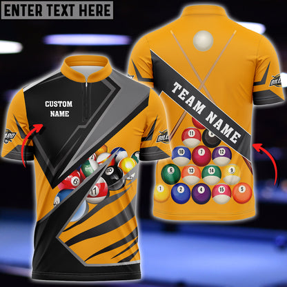 Frenzidea Billiards Sport 3 Personalized Name, Team Name Unisex Zipper Polo ( More Color Options )