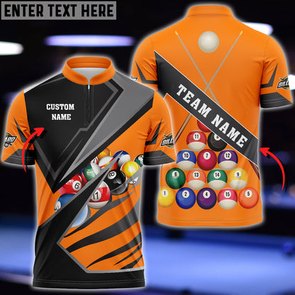 Frenzidea Billiards Sport 3 Personalized Name, Team Name Unisex Zipper Polo ( More Color Options )
