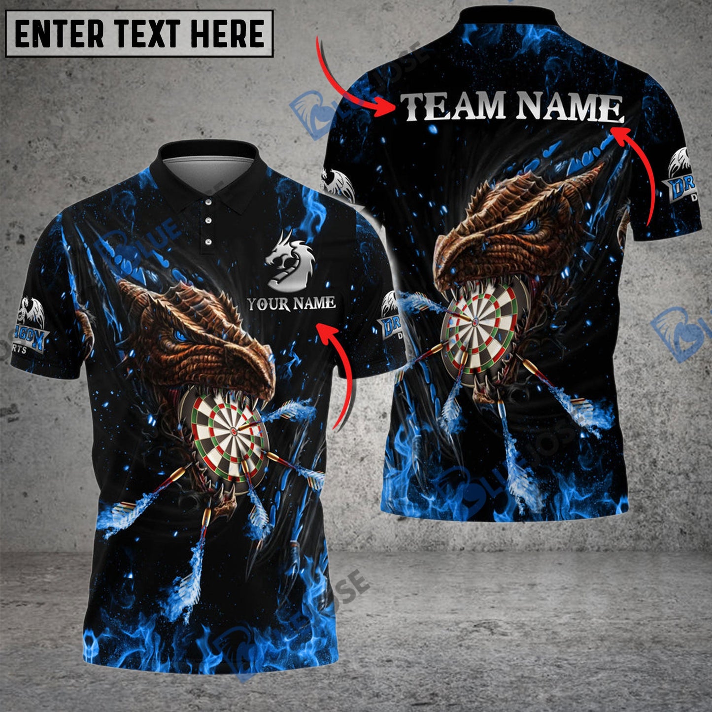Frenzidea Darts Flaming Dragon Personalized Name, Team Name 3D Shirt (4 Colors)