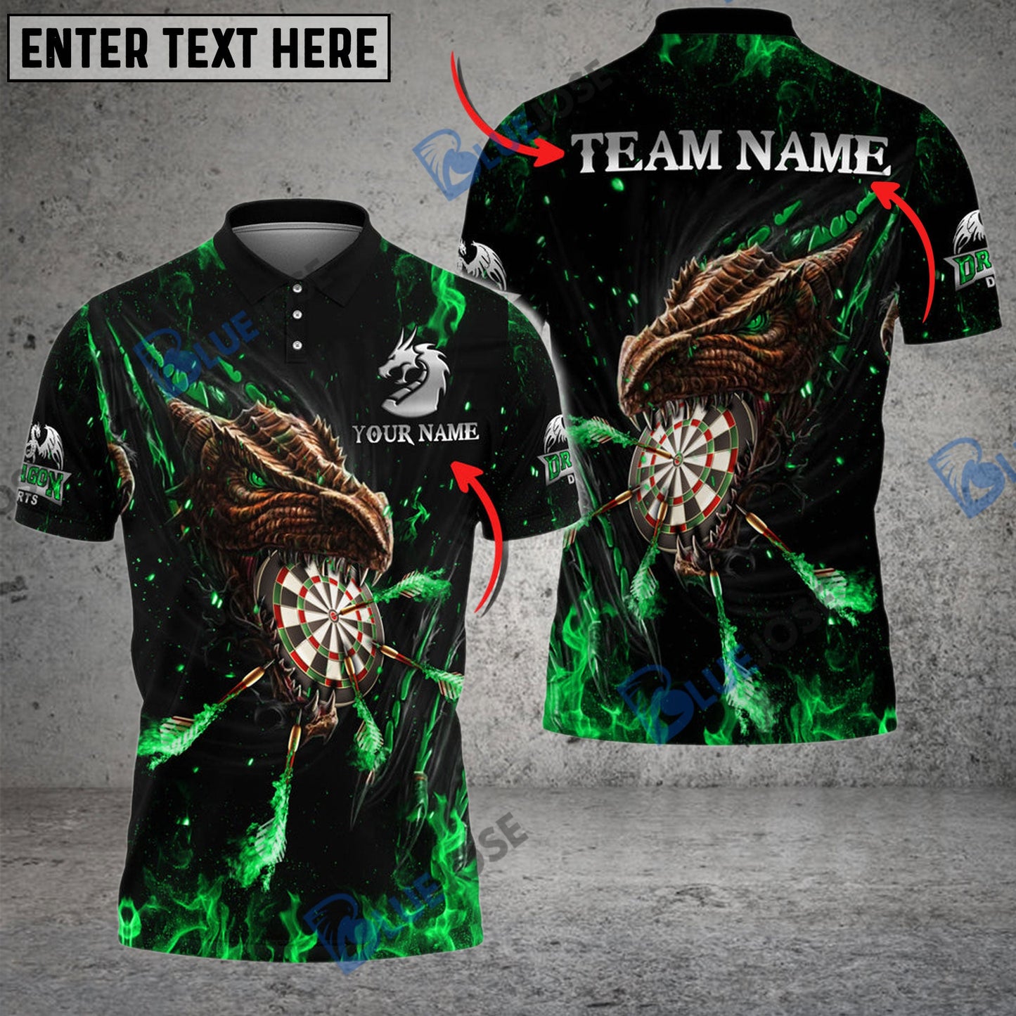 Frenzidea Darts Flaming Dragon Personalized Name, Team Name 3D Shirt (4 Colors)