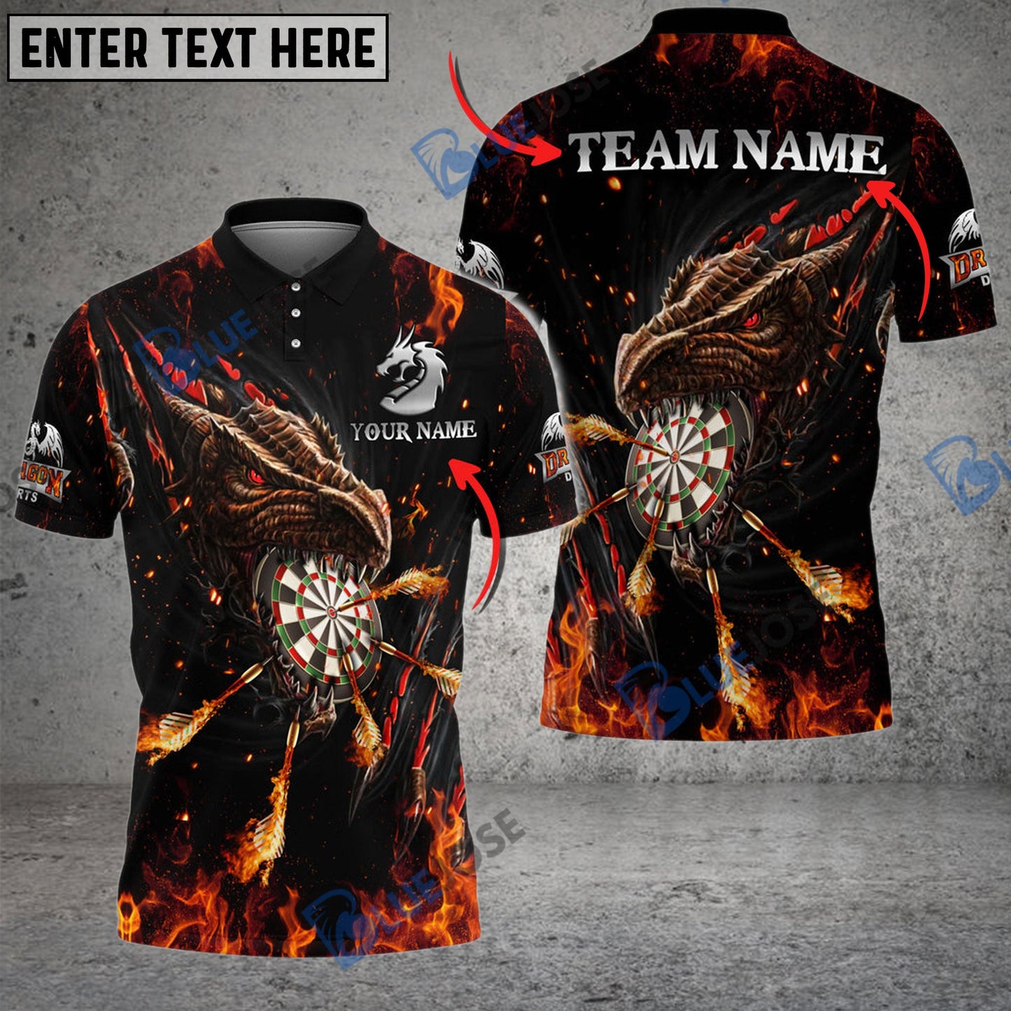 Frenzidea Darts Flaming Dragon Personalized Name, Team Name 3D Shirt (4 Colors)