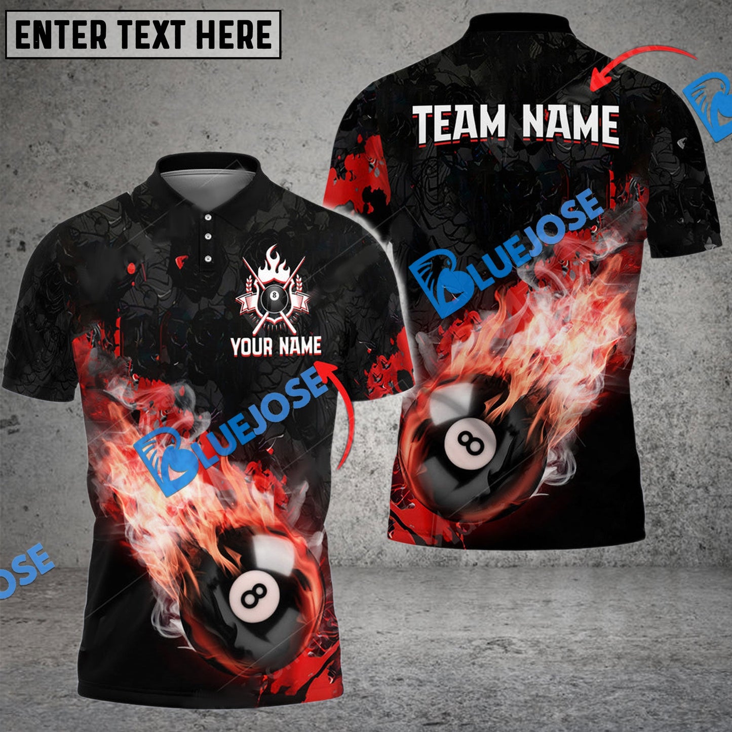 Frenzidea Billiards Ball 8 Fire And Blood Personalized Name, Team Name Unisex Shirt ( 6 Colors )
