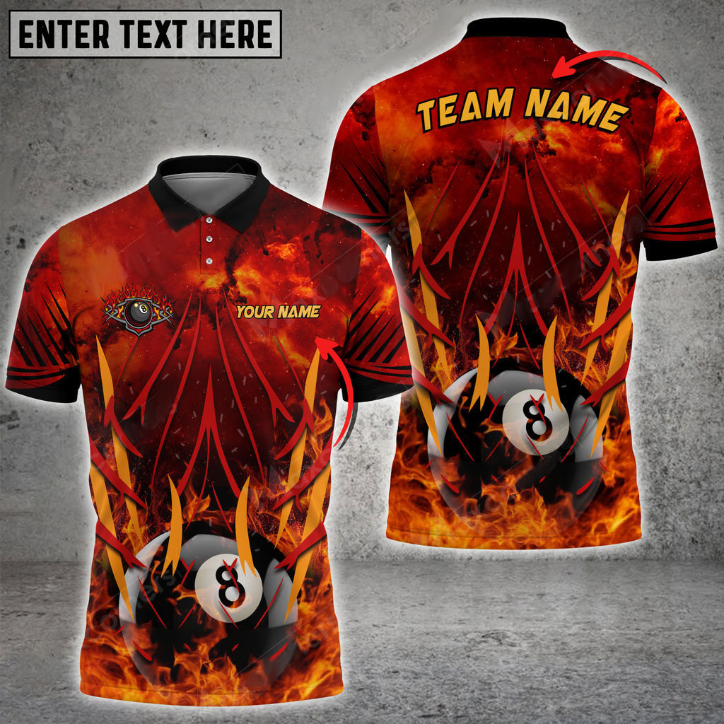 Frenzidea Billiards Ball 8 Flame Paint Color Style Personalized Name, Team Name Unisex Shirt ( 4 Colors )