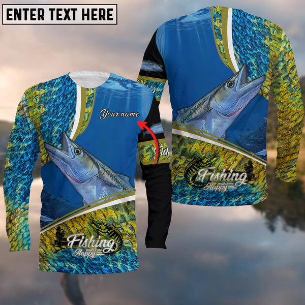 Frenzidea Customize Name Fishing Kingfish Makes Me Happy 3D Shirts