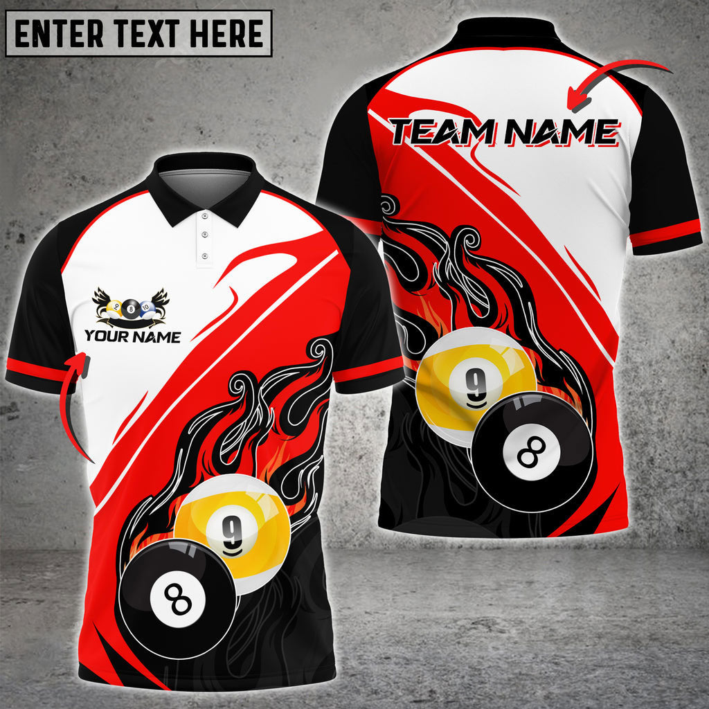 Frenzidea Billiards Ball 8,9 Blazing Fire Personalized Name, Team Name Unisex Shirt ( 6 Colors )