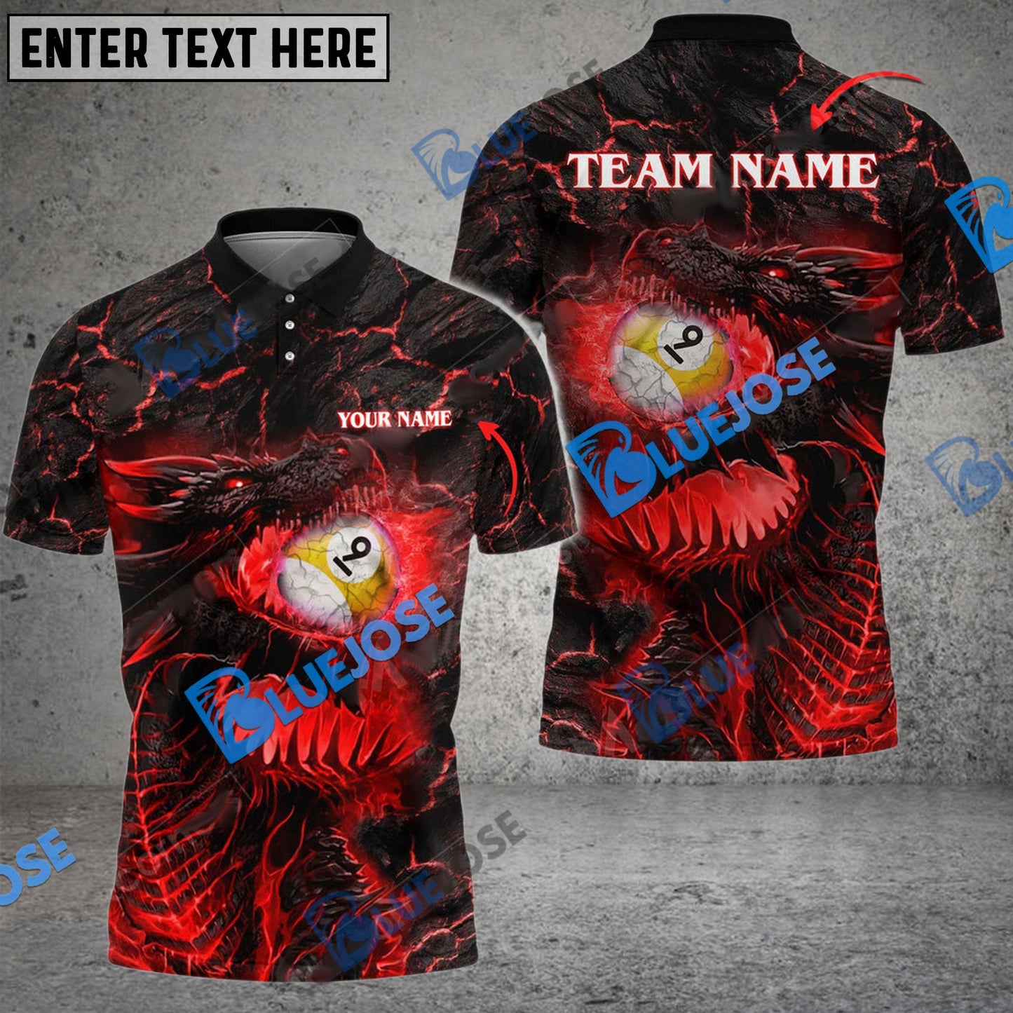 Frenzidea Billiards Ball 9 Firaga Dragon Personalized Name, Team Name Unisex Shirt ( 4 Colors )