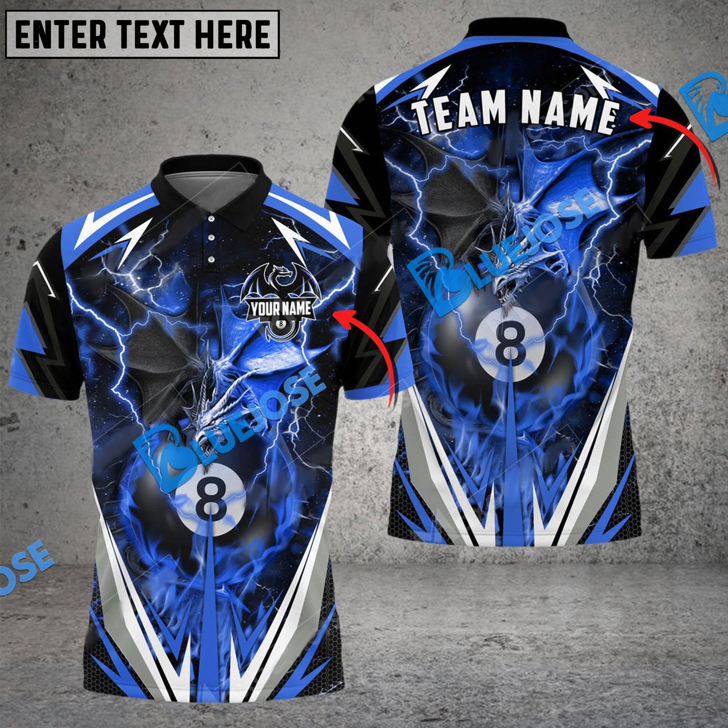 Frenzidea Billiards Ball 8 Thunder Space Dragon Personalized Name, Team Name Unisex Shirt ( 6 Colors )