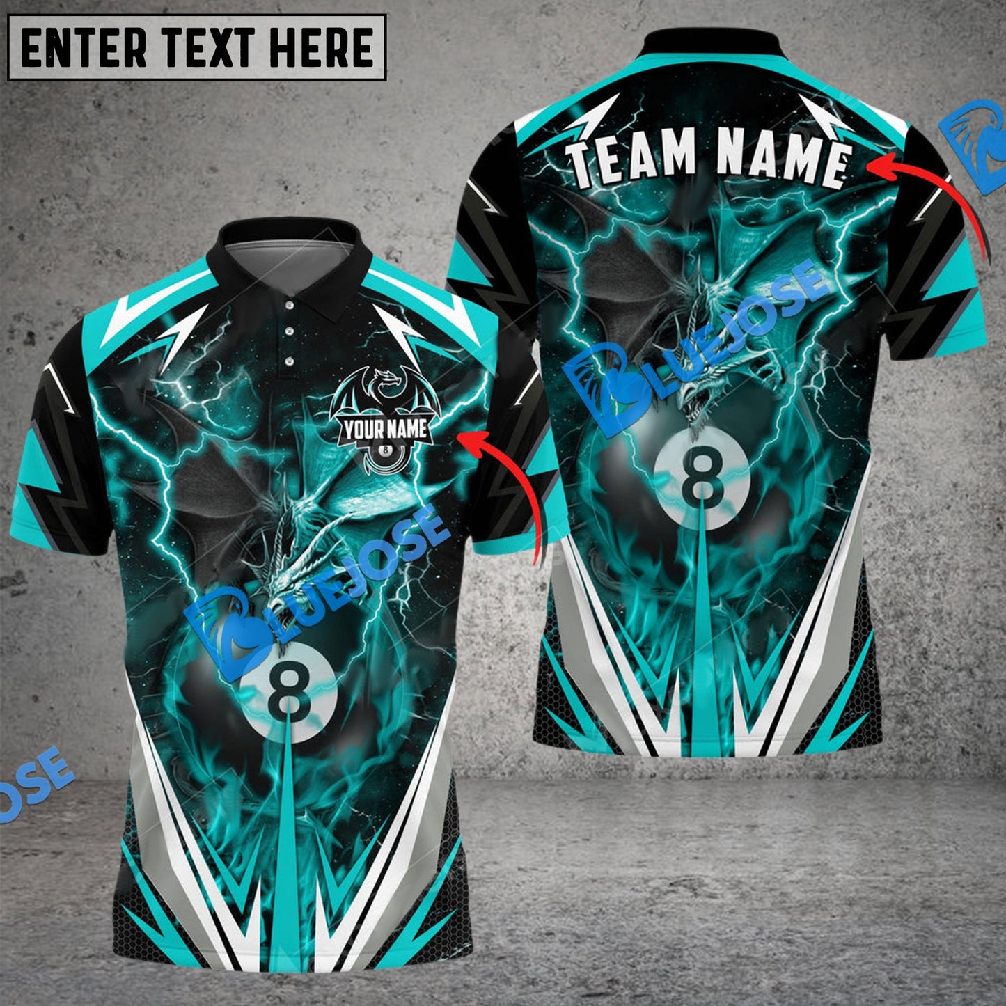 Frenzidea Billiards Ball 8 Thunder Space Dragon Personalized Name, Team Name Unisex Shirt ( 6 Colors )
