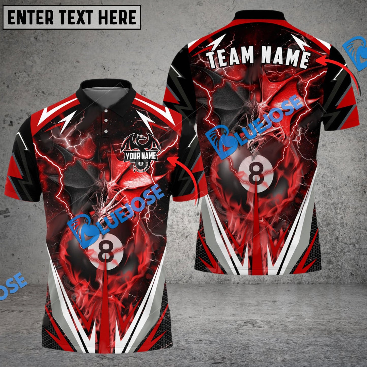 Frenzidea Billiards Ball 8 Thunder Space Dragon Personalized Name, Team Name Unisex Shirt ( 6 Colors )