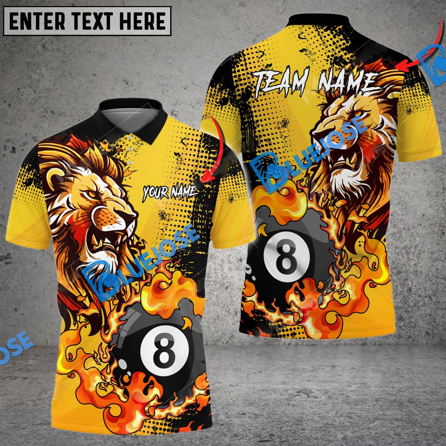Frenzidea Billiards Ball 8 Fire Lion King Personalized Name, Team Name Unisex Shirt ( 6 Colors )