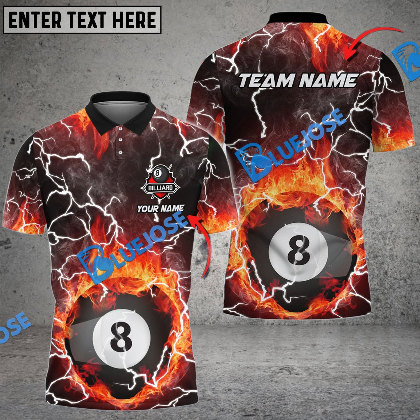 Frenzidea Billiards Ball 8 Fire Rays Of Light Texture Personalized Name, Team Name Unisex Shirt ( 6 Colors )